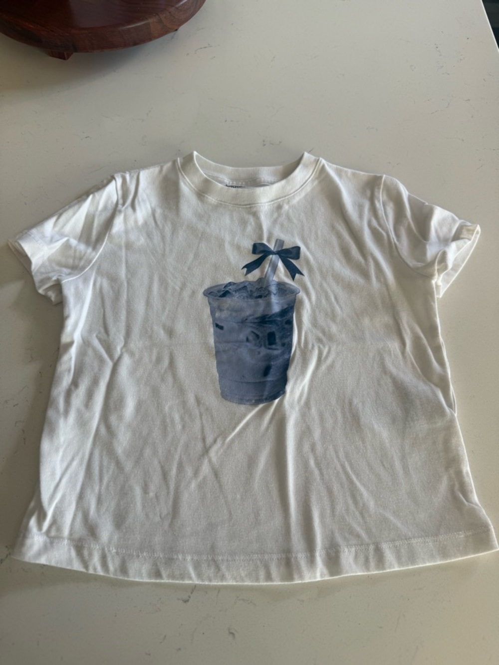 abercrombie kids White Tee with Blue Drink Graphic and Bow